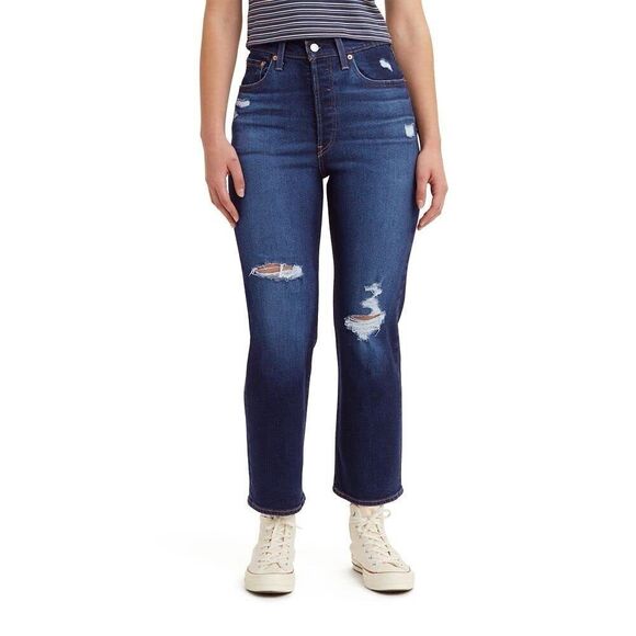 NWT Levi’s Ribcage Straight Ankle High Rise Distressed Dark Wash Denim Jeans 27 - Picture 1 of 7